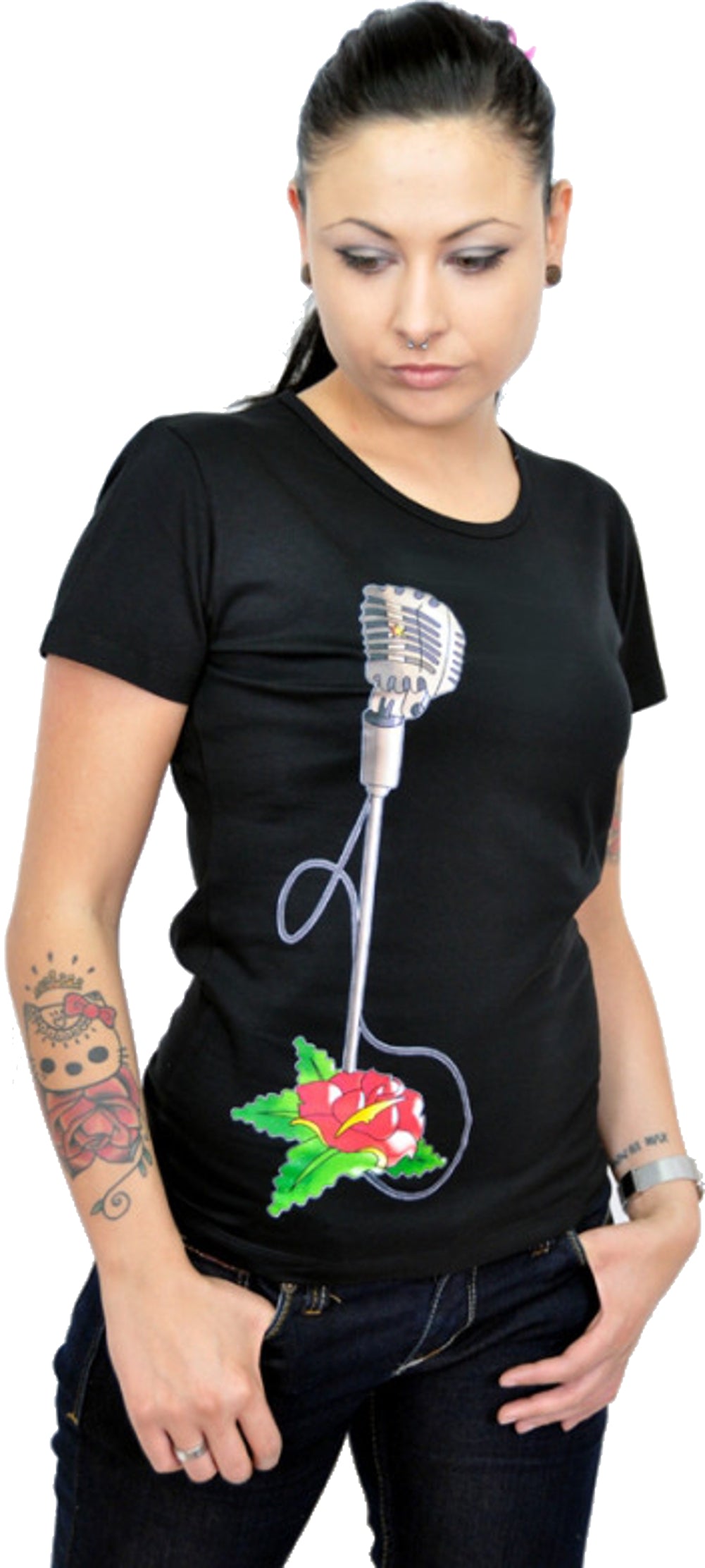 RM1345_-_Killer_Kirsche_Rockn_Roll_Mikrofon_Rosen_Girlie_Shirt_-_schwarz