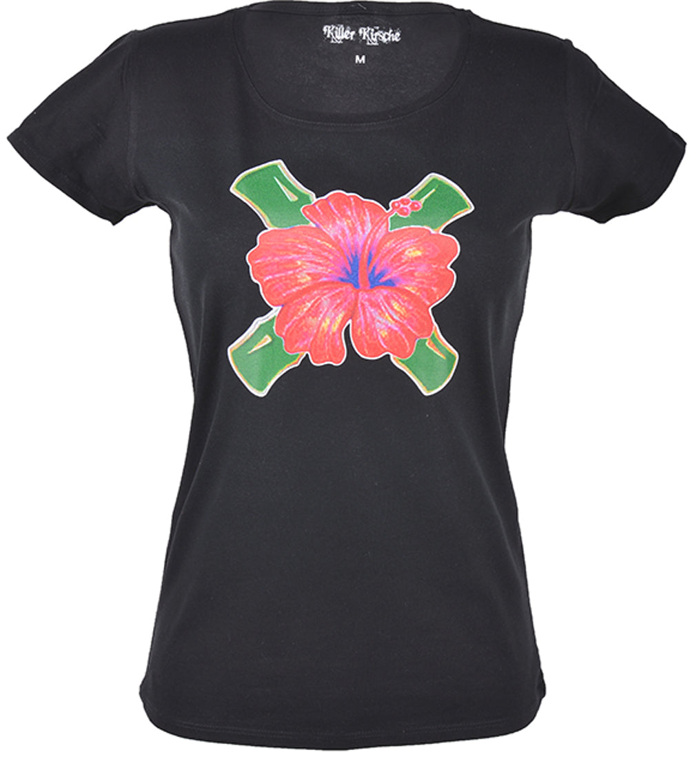 RM768_-_Killer_Kirsche_TIKI_Flower_BAMBOO_Bones_Girlie_Shirt