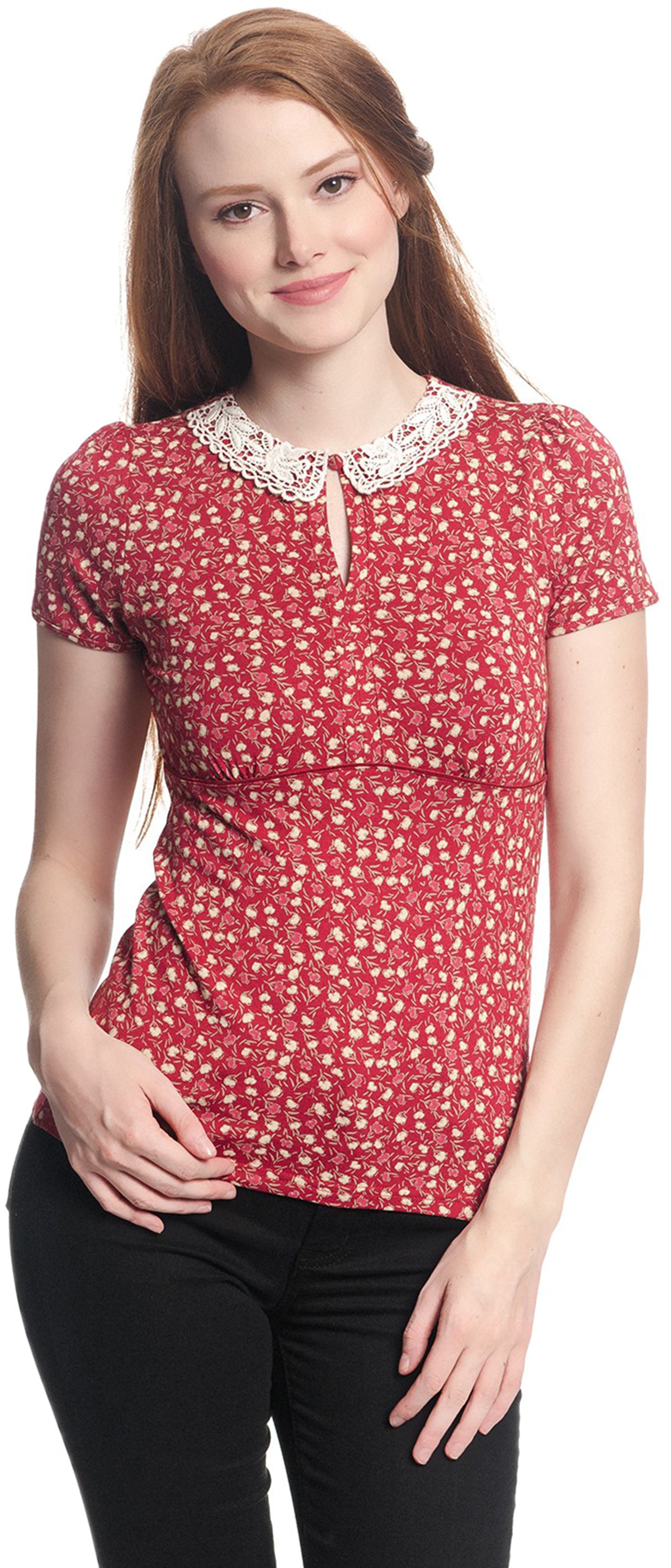 RO34538-2xl_Vive_Maria_MY_HOLIDAY_Floral_Blumen_KEYHOLE_Kurzarm_SHIRT_Oberteil_-_Rot_-1