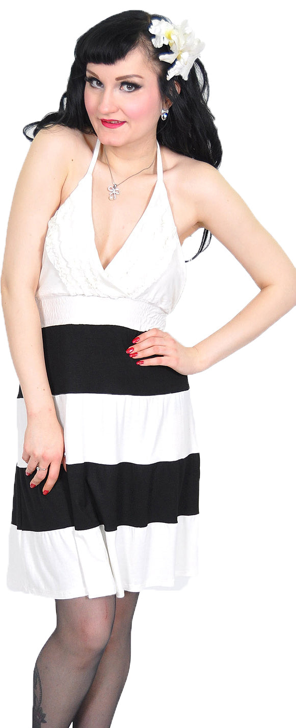 RUFFLE_Rueschen_SAILOR_Streifen_NECKHOLDER_Kleid_Shirtkleid_weiss