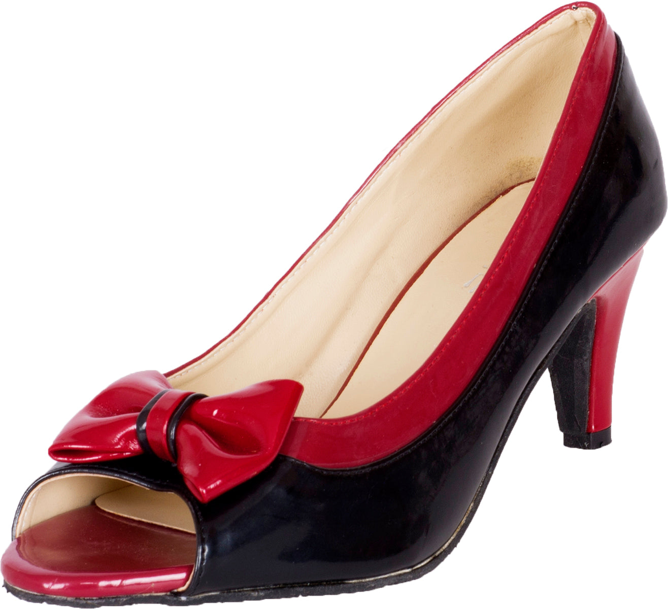 Retro_2-TONE_Vintage_BOW_Schleife_Pumps_Classic_PEEP_TOES_Schuhe_-104VWwpRvwExzQ