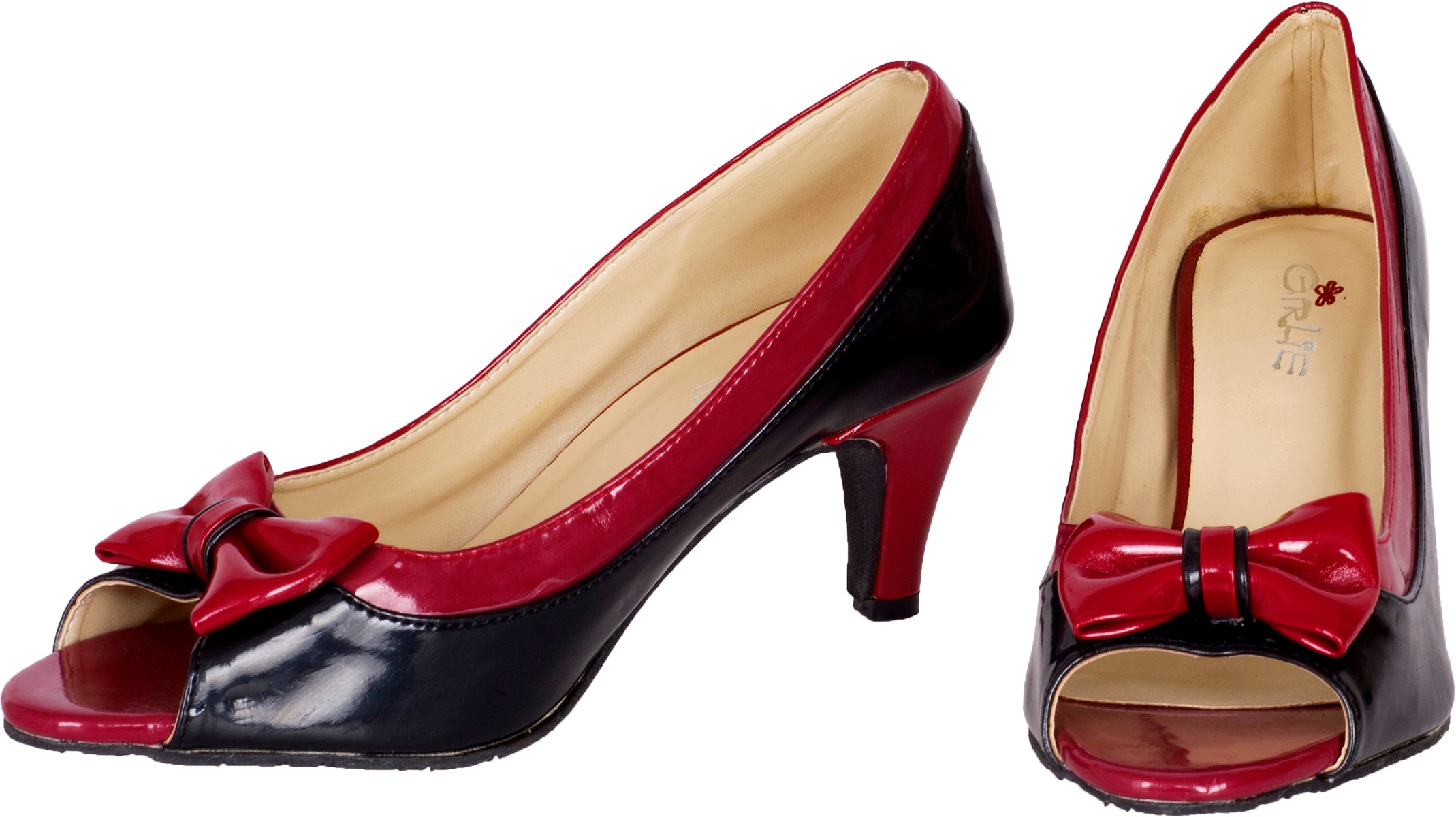 Retro_2-TONE_Vintage_BOW_Schleife_Pumps_Classic_PEEP_TOES_Schuhe_-4qwHzQ9Ju8IIUU