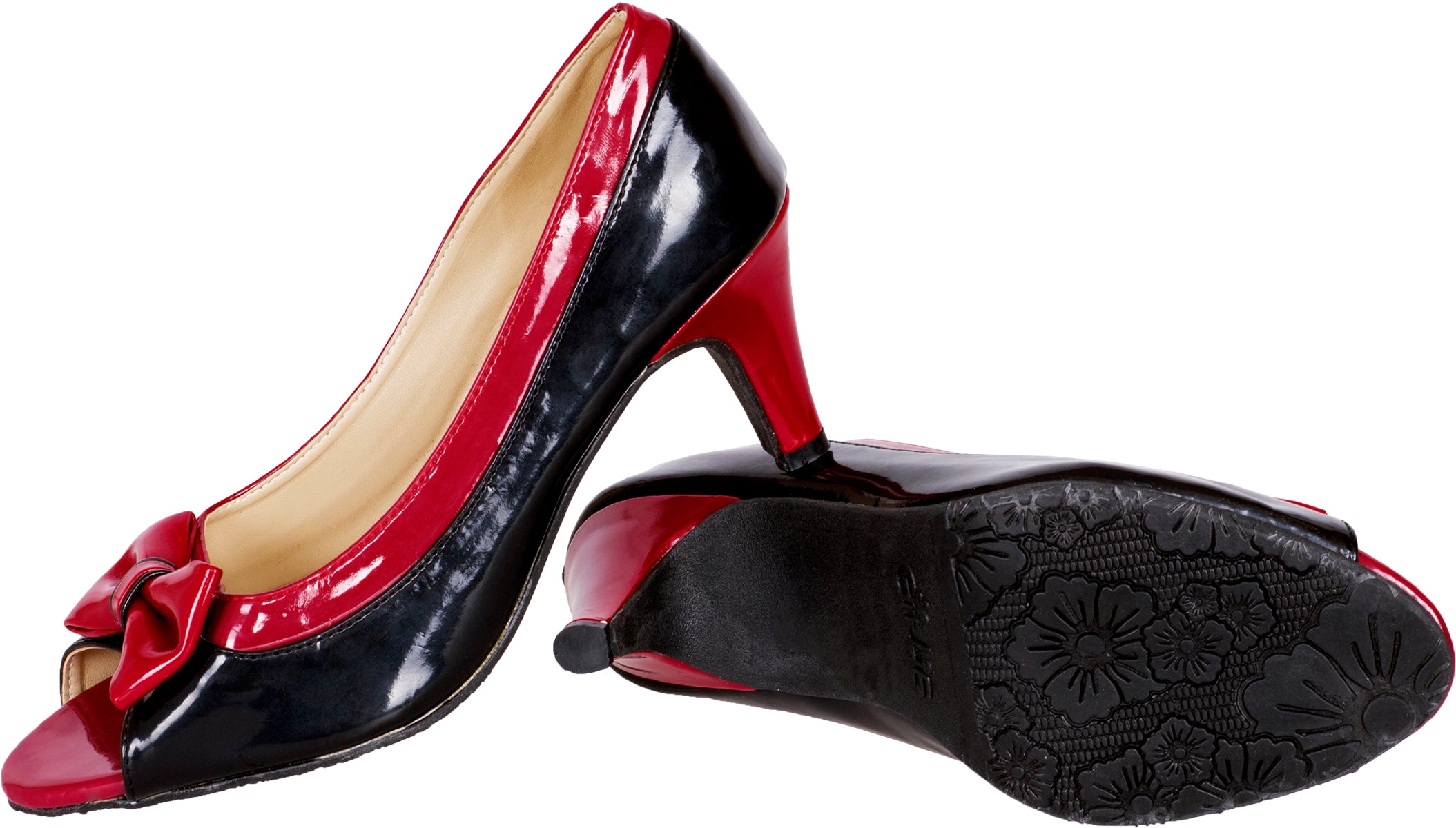 Retro_2-TONE_Vintage_BOW_Schleife_Pumps_Classic_PEEP_TOES_Schuhe_-5sTRgiM0WnfAZD
