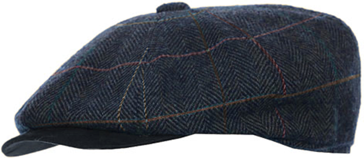Retro_8-PANEL_Herringbone_TWEED_Fischgraeten_NEWSBOY_HAT_Muetze_Blau-1