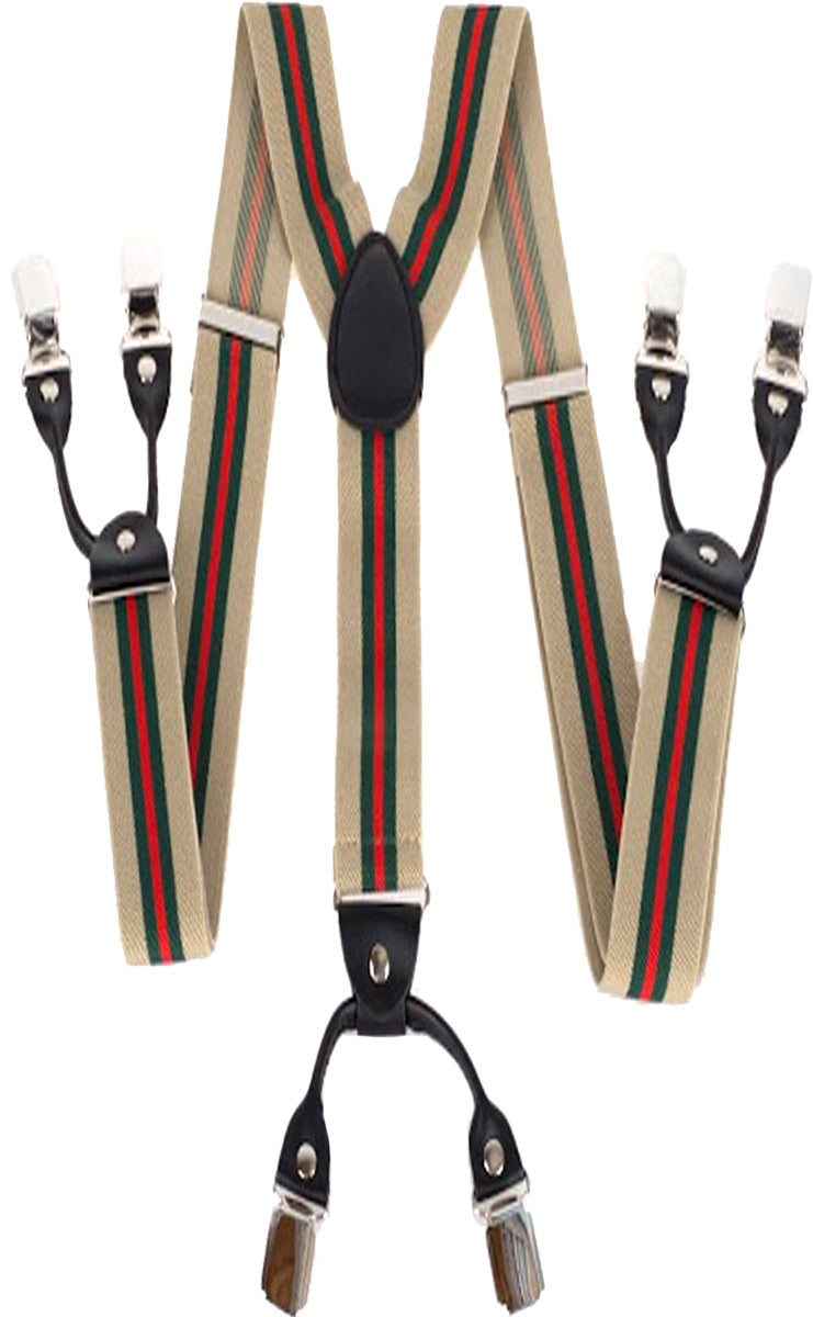 Retro_FINE_STRIPE_Verstellbare_GESTREIFTE_Schlaufen_HOSENTRaeGER_Suspenders_Beige_-_Gruen_killer_kirsche_1