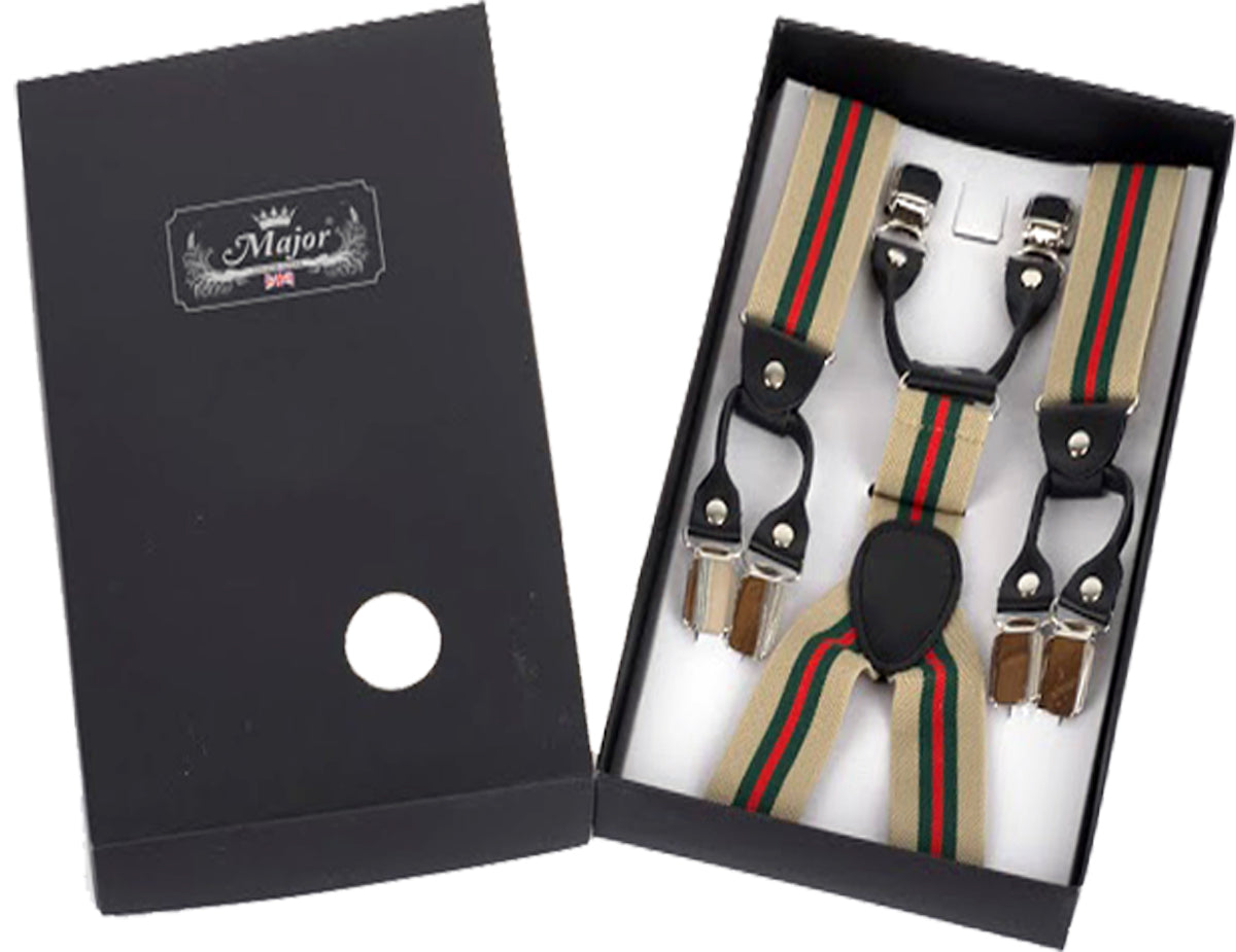 Retro_FINE_STRIPE_Verstellbare_GESTREIFTE_Schlaufen_HOSENTRaeGER_Suspenders_Beige_-_Gruen_killer_kirsche_2_Kopie