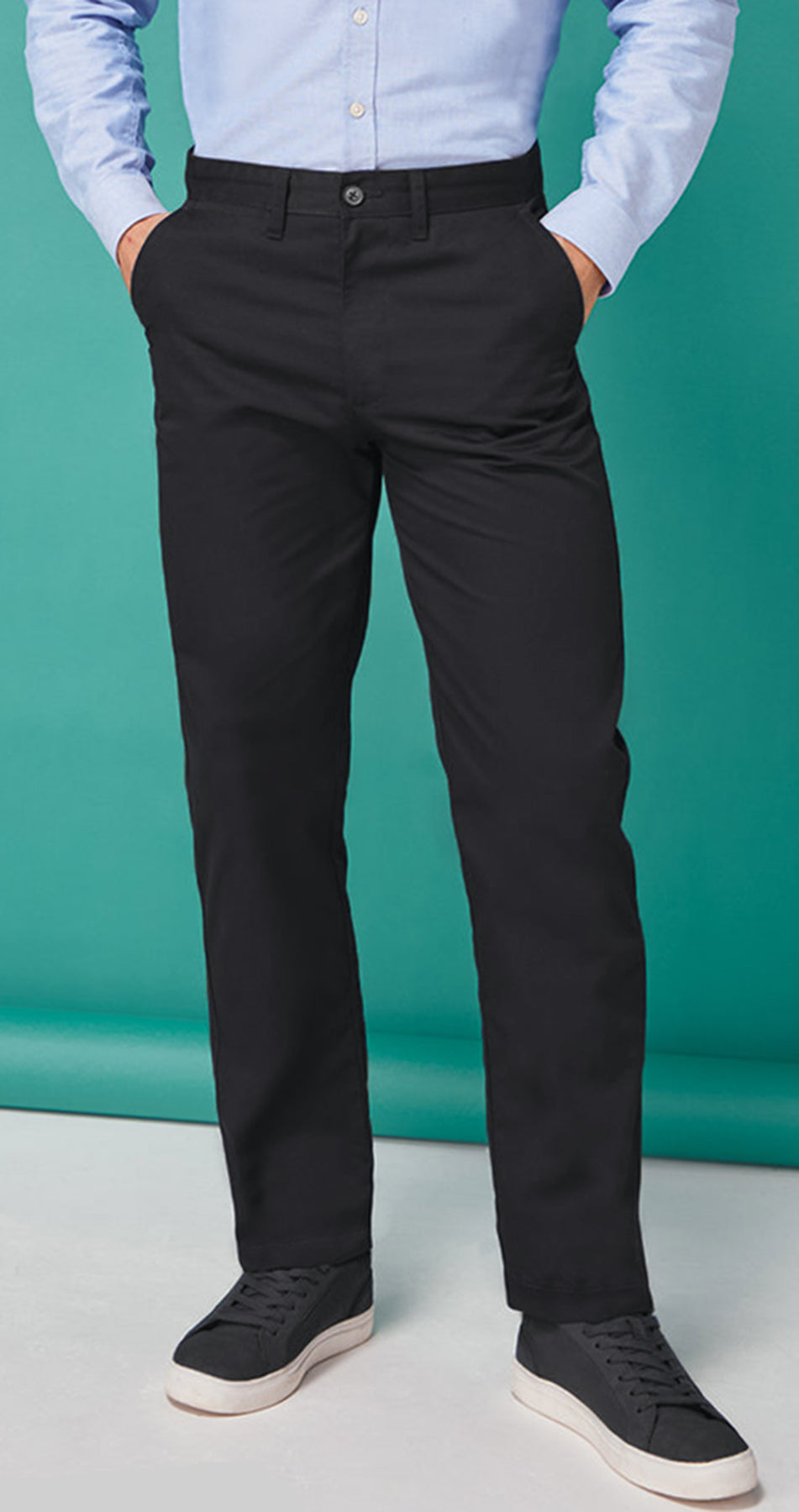 Retro_FLAT_FRONTED_CHINO_Regular_Fit_HERREN_Trousers_HOSE_Pants_Schwarz_Killer_Kirsche-1