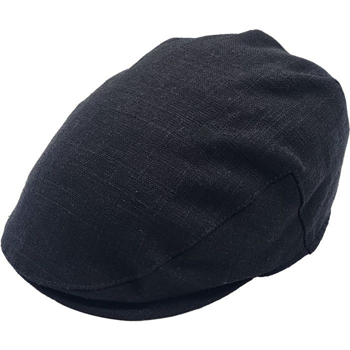 Retro_SUMMER_FLAT_CAP_Leinen_Vintage_SCHIEBERMueTZE_Hat_Cap_-_Schwarz