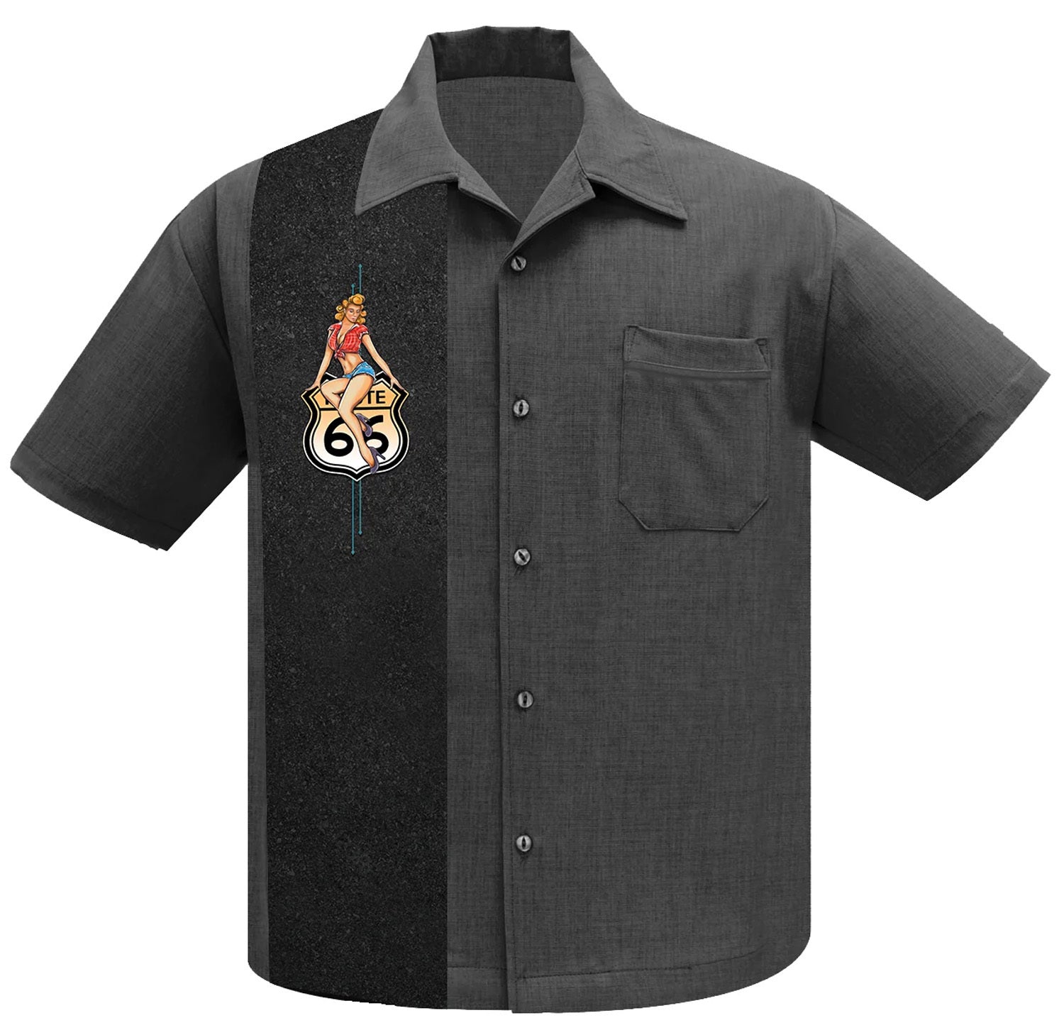 Rock_Steady_ROUTE_66__Pin_Up_PANEL_Kurzarm_Vintage_BOWLING_HEMD_Shirt__Charcoal-1WEv72ElxzDKO9