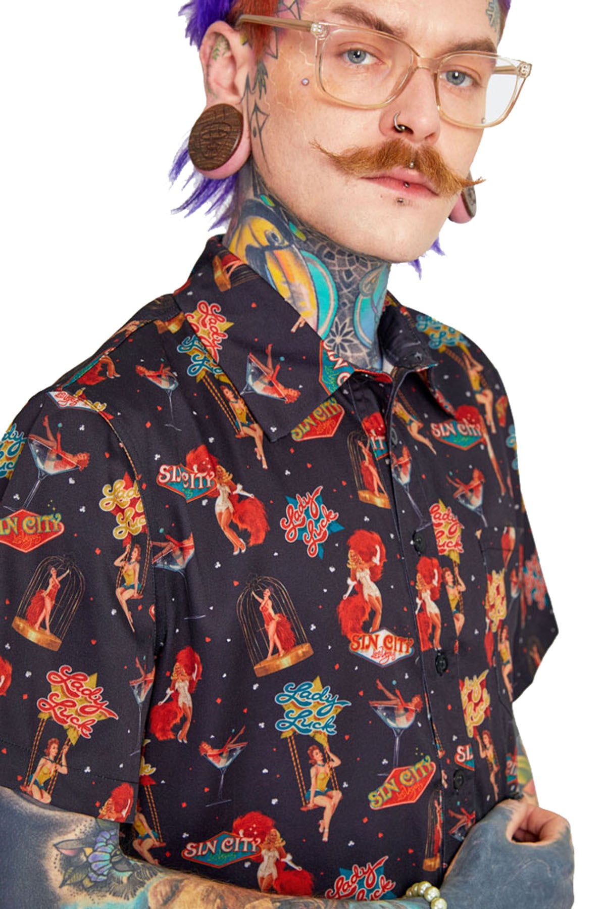 Rockingent_LAS_VEGAS_PRINT_Button_Up_50s_Kurzarm_Lady_Luck_Oldschool_HEMD_Shirt_-_Schwarz-3