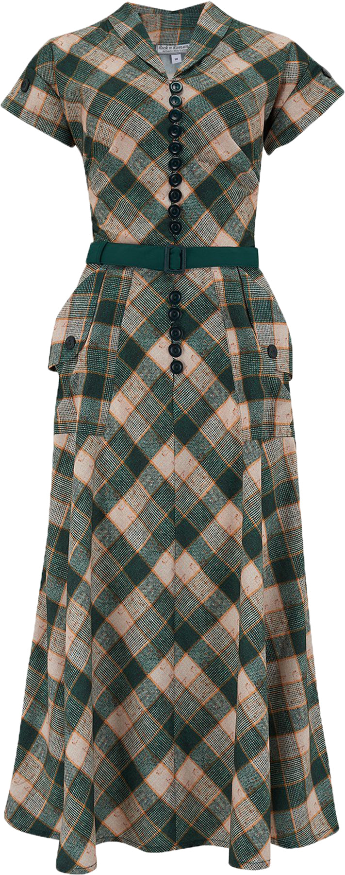 RocknRomance_CASEY_50s_KARO_Green_Check_KURZARM_A-Linie_SWING_KLEID_Dress_Killer_Kirsche-1