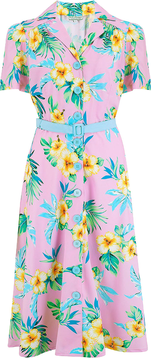 RocknRomance_CHARLENE_Hawaiian_HIBISKUS_Kurzarm_Dress_KLEID_Rosa-1