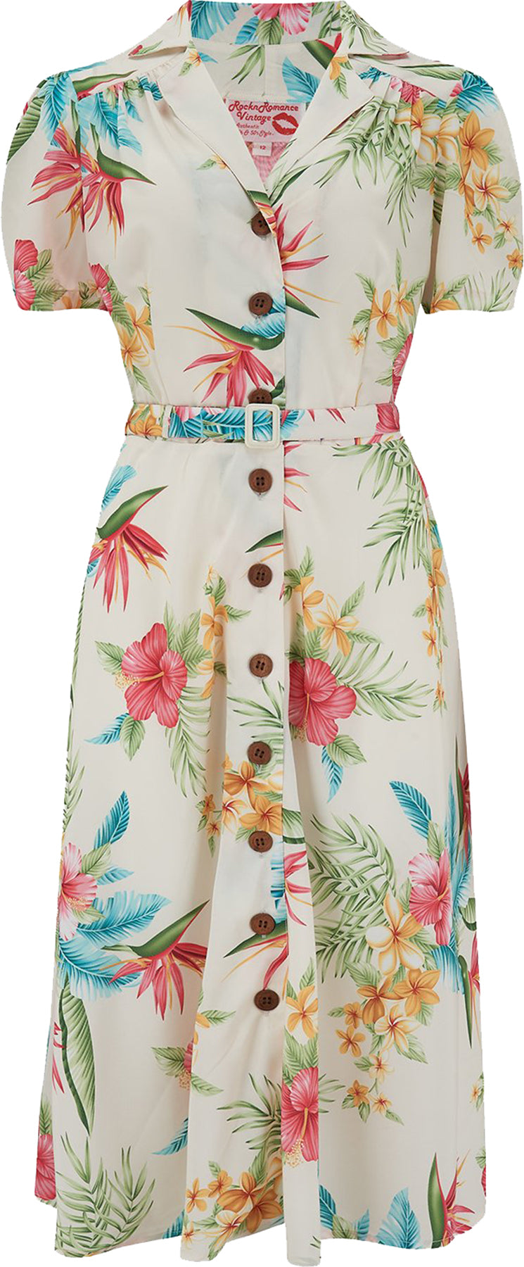 RocknRomance_CHARLENE_Honolulu_Print_HIBISKUS_A-Linie_50s_Dress_KLEID_Creme_Killer_Kirsche-1