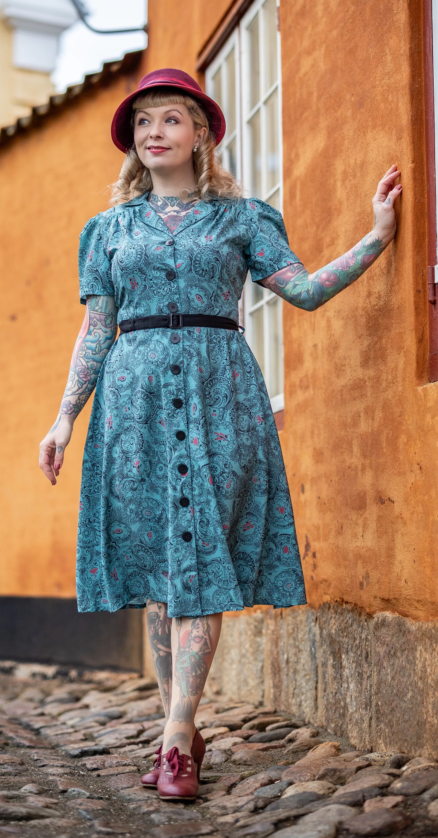 RocknRomance_CHARLENE_MELODY_Print_Vintage_40s_A-Linie_50s_Dress_KLEID_-_Tuerkis-3