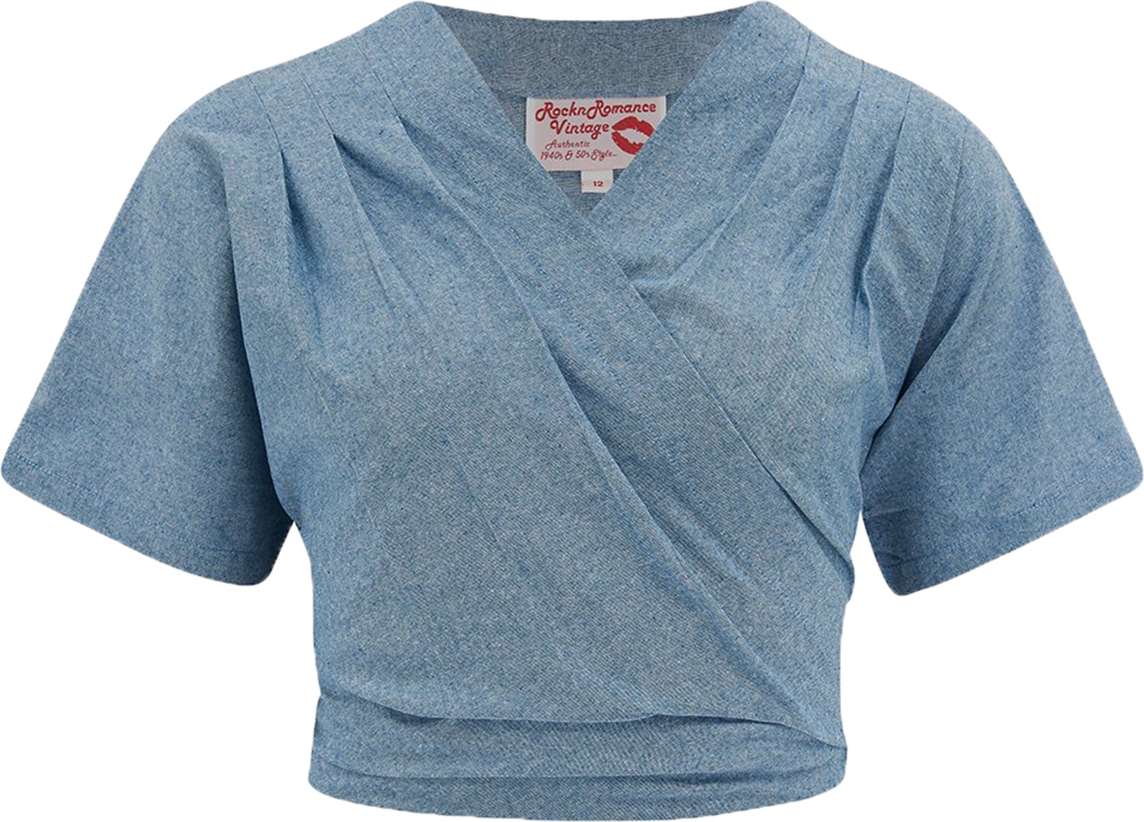 RocknRomance_DARLA_Vintage_CHAMBRAY_Kurzarm_V-Neck_WRAP_BLUSE_Oberteil-1rj00eW17c4LYH