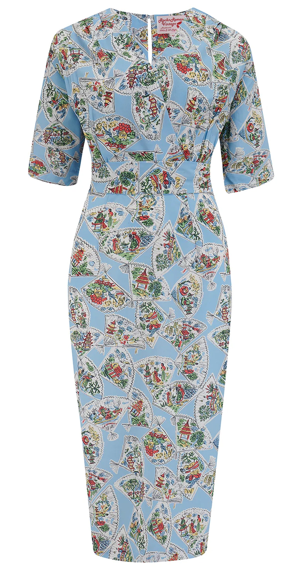 RocknRomance_EVELYN_TAHITI_Tropical_Halbarm_Vintage_Tiki_Wiggle_PENCIL_DRESS_Bleistiftkleid_-_Hellblau-1