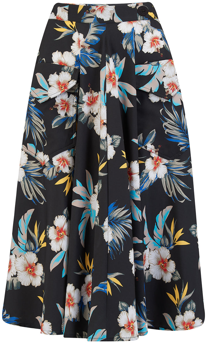 RocknRomance_HAWAIIAN_Tropical_HIBISKUS_Vintage_SWING_SKIRT_Rock_Schwarz-1_Kopie