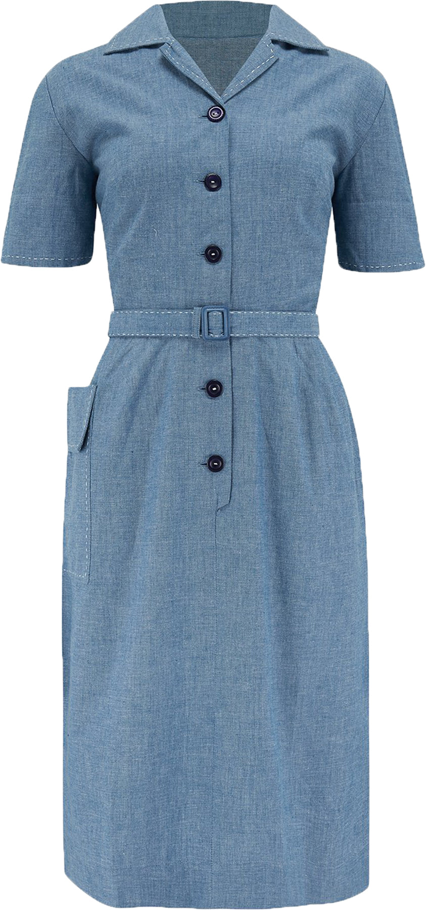 RocknRomance_JOSIE_50s_V-NECK_Kurzarm_PENCIL_DRESS_Bleistiftkleid_Chambray_Killer_Kirsche-1