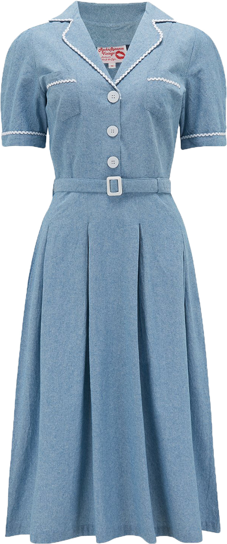 RocknRomance_KITTY_50s_CHAMBRAY_Kurzarm_RIC-RAC_Shirtwaister_A-Linie_KLEID_Dress_Killer_Kirsche-1