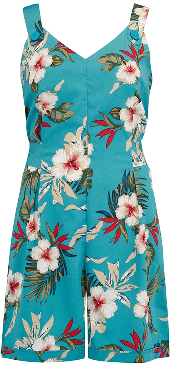 RocknRomance_LANA_Hawaiian_HIBISKUS_Shorts_PLAYSUIT_Jumpsuit_Tuerkis-1