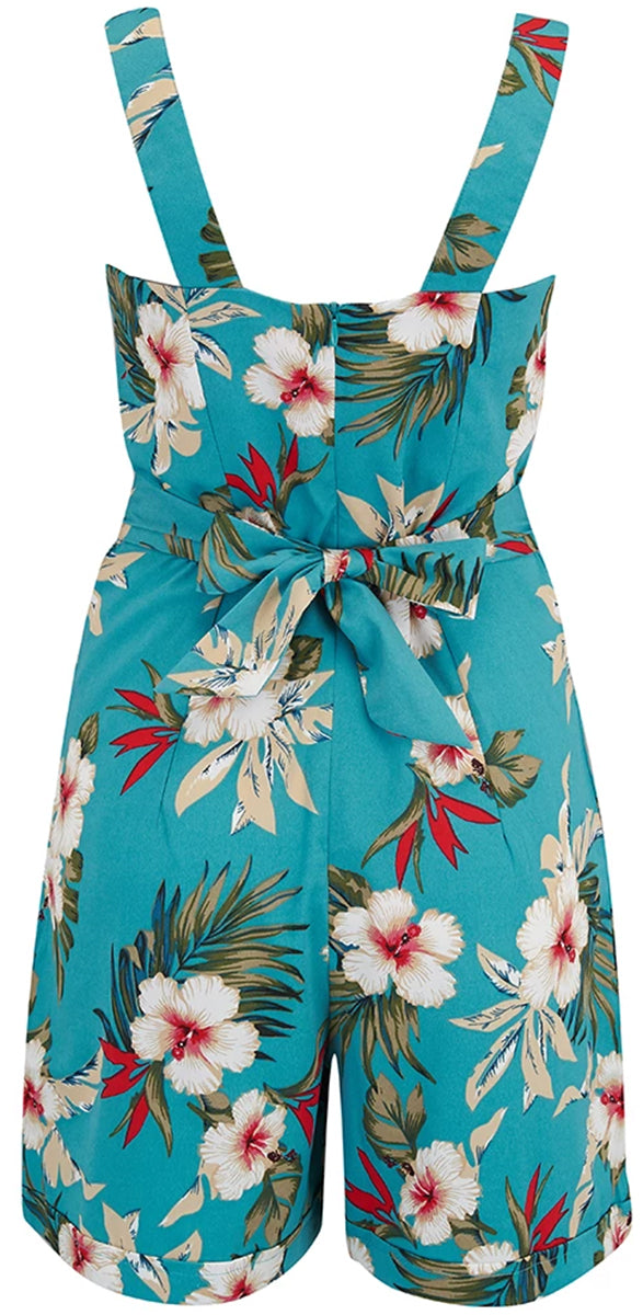 RocknRomance_LANA_Hawaiian_HIBISKUS_Shorts_PLAYSUIT_Jumpsuit_Tuerkis-2