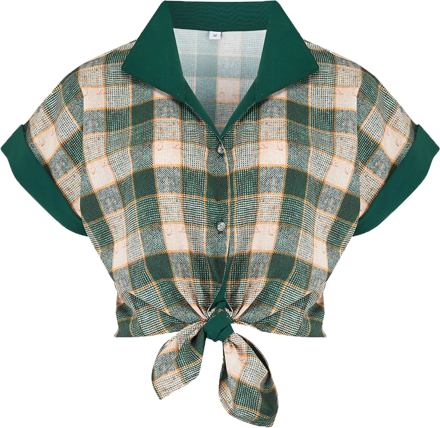 RocknRomance_MARIA_50s_Green_Check_Print_KARO_Vintage_TIE_UP_BLUSE_Blouse_killer_kirsche