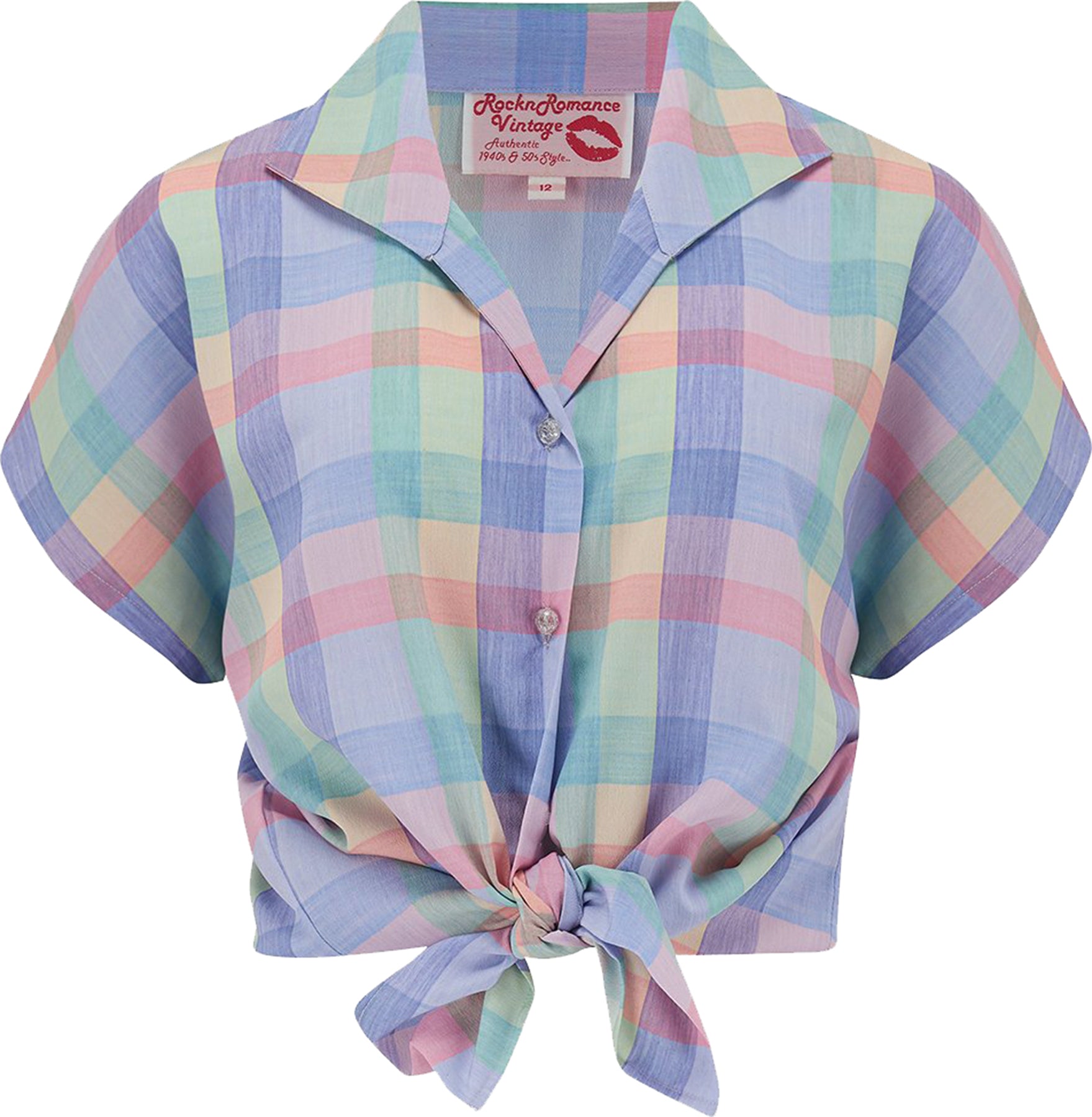 RocknRomance_MARIA_50s_Summer_Check_Print_KARO_Kurzarm_TIE_UP_BLUSE_Blouse_Killer_Kirsche-1
