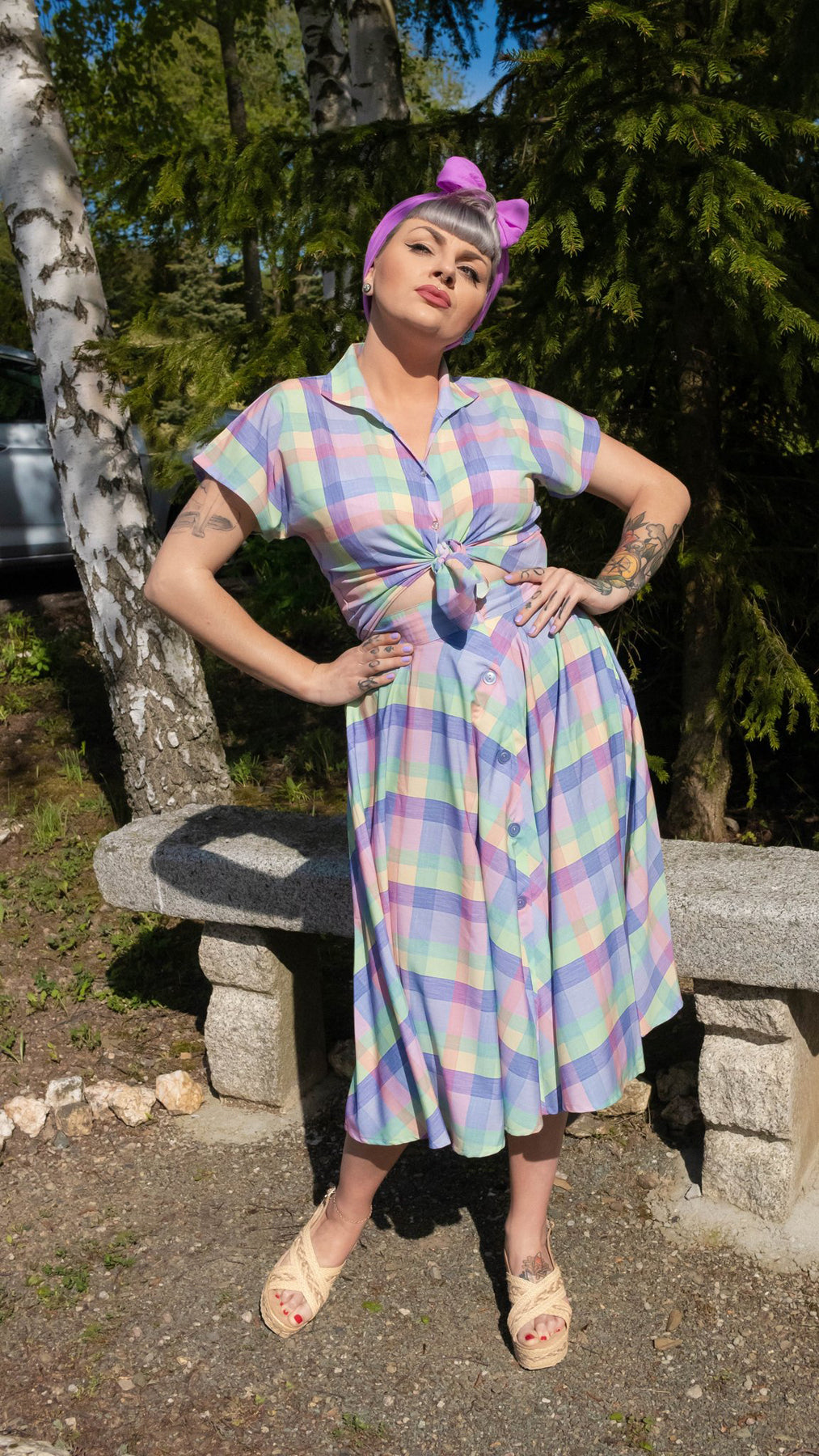 RocknRomance_MARIA_50s_Summer_Check_Print_KARO_Kurzarm_TIE_UP_BLUSE_Blouse_killer_kirsche_2mLk07evYBPRao
