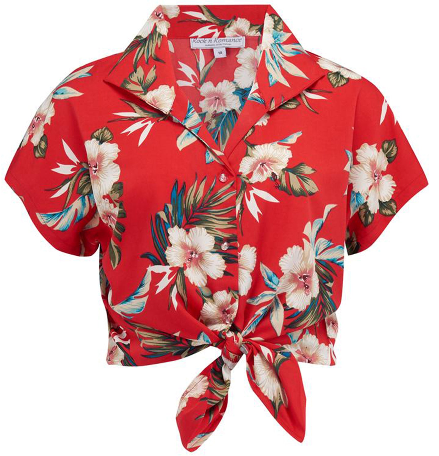RocknRomance_MARIA_Hawaii_HIBISKUS_Kurzarm_Oberteil_BLUSE_Rot_killer_kirsche