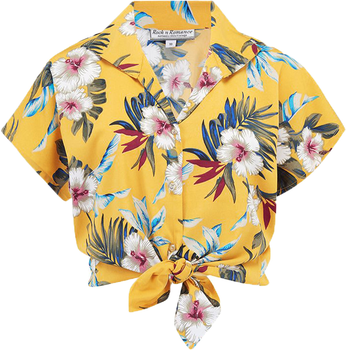 RocknRomance_MARIA_Hawaii_HIBISKUS_Kurzarm_TIE_UP_Oberteil_BLUSE_Gelb-1_KopieE3m7SMWkamLjH