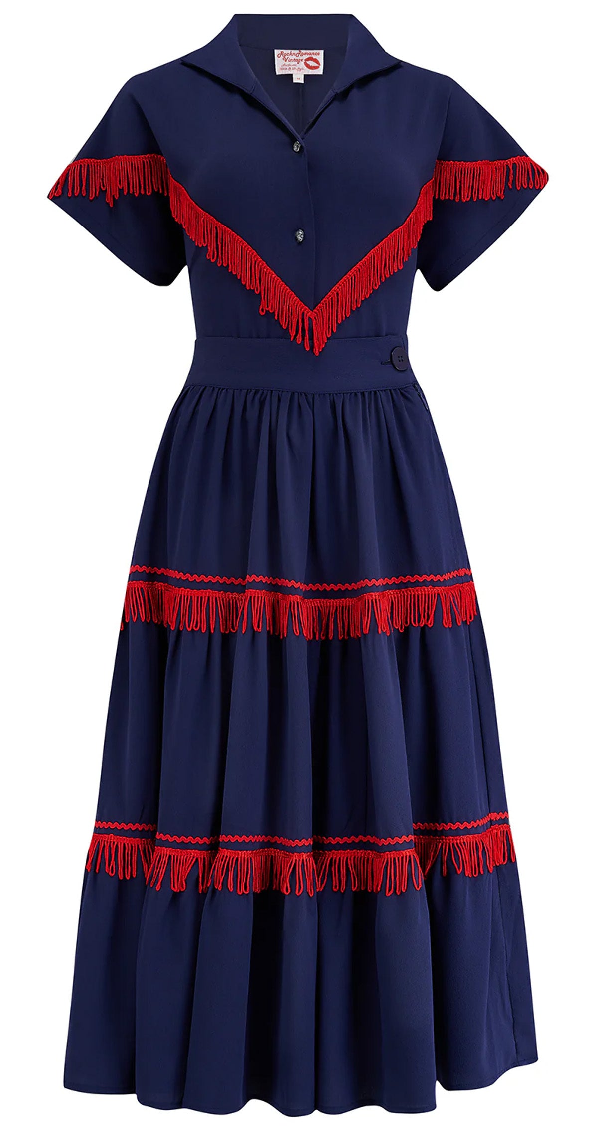 RocknRomance_NEVADA_WESTERN_Authentic_50s_Red_Tassels_Kurzarm_Vintage_BLUSE_-_Navyblau-3