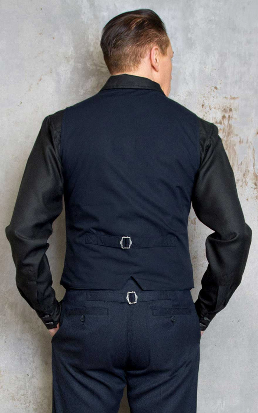 Rumble59_BLUE_HERRINGBONE_Vintage_Long_Island_CINCHBACK_V-Neck_Waistcoat_WESTE_Vest-3