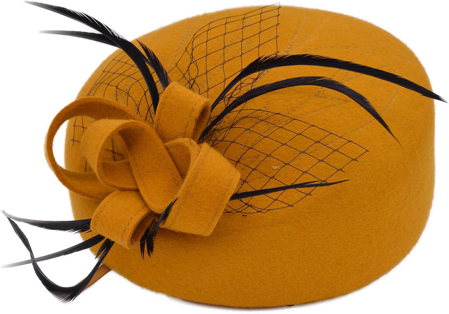SCHLEIFEN_Vintage_Wool_CLOCHE_HAT_Filz_FELT_Retro_Huetchen_mit_Netz_-_Mustard_killer_kirscherAtuyaLu8TCw5