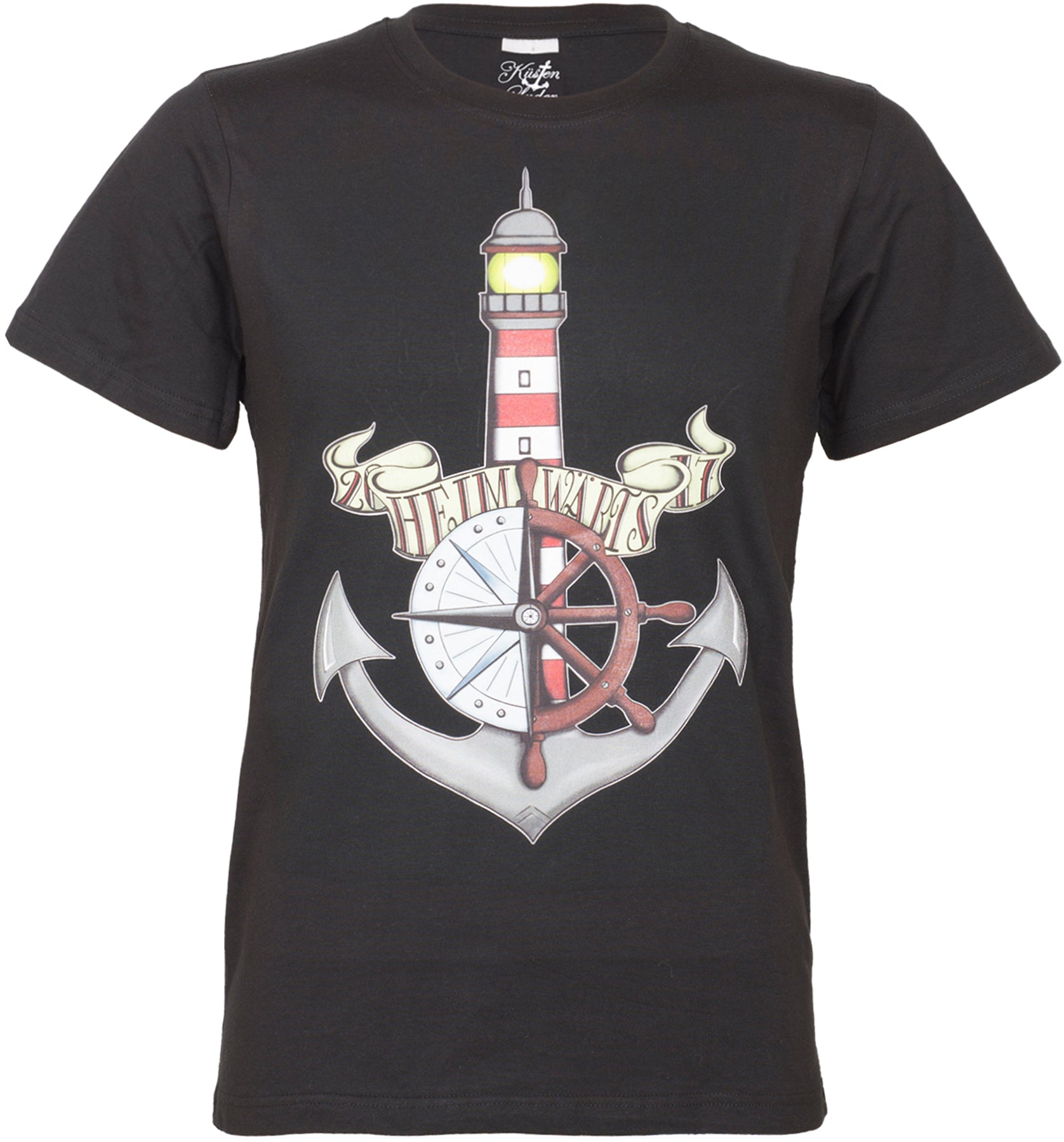 Sailor_HEIMWaeRTS_NAUTICAL_ANCHOR_Anker_LEUCHTTURM_Kompass_Steuerrad_Man_T-SHIRT_Kuestenluder_killer_kirsche