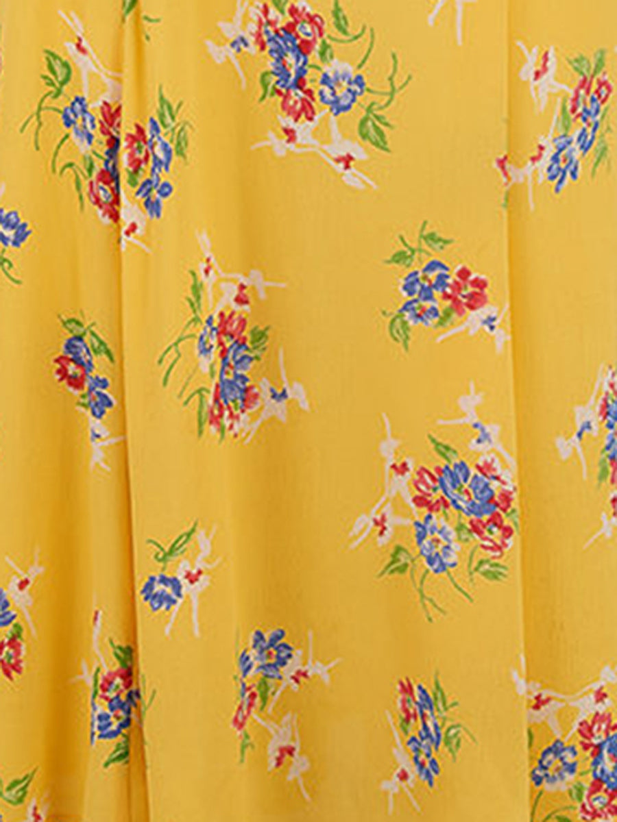 Seamstress_of_Bloomsbury_DOROTHY_Retro_FLORAL_Kurzarm_KLEID_Gelb_liller_kirsche_2Mh9Fxjwcw6GUK