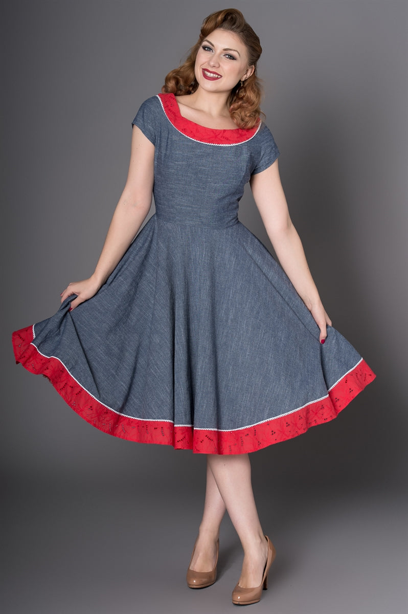 Sheen_CARRLA_Vintage_Floral_CHAMBRAY_Kurzarm_SWING_Dress_Kleid-1QDcv007FaZlFZ