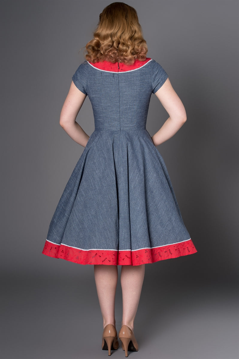 Sheen_CARRLA_Vintage_Floral_CHAMBRAY_Kurzarm_SWING_Dress_Kleid-34GygRITwtHSrm