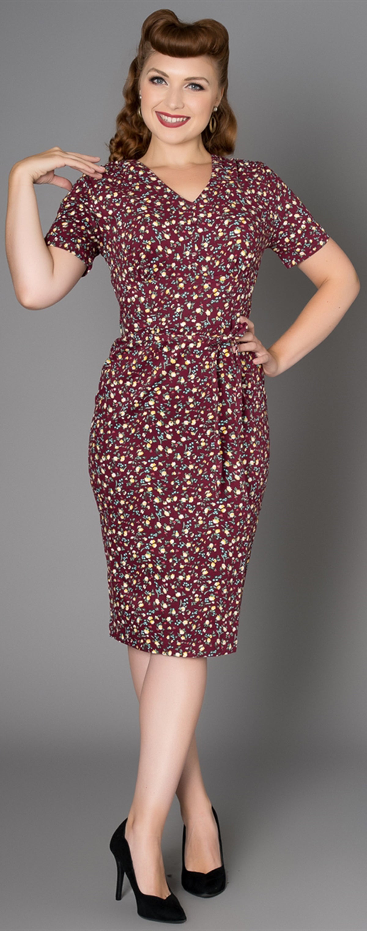 Sheen_DAWN_Floral_BLUMEN_V-Neck_Kurzarm_PENCIL_Dress_Kleid-18YzrkqRiehkLR