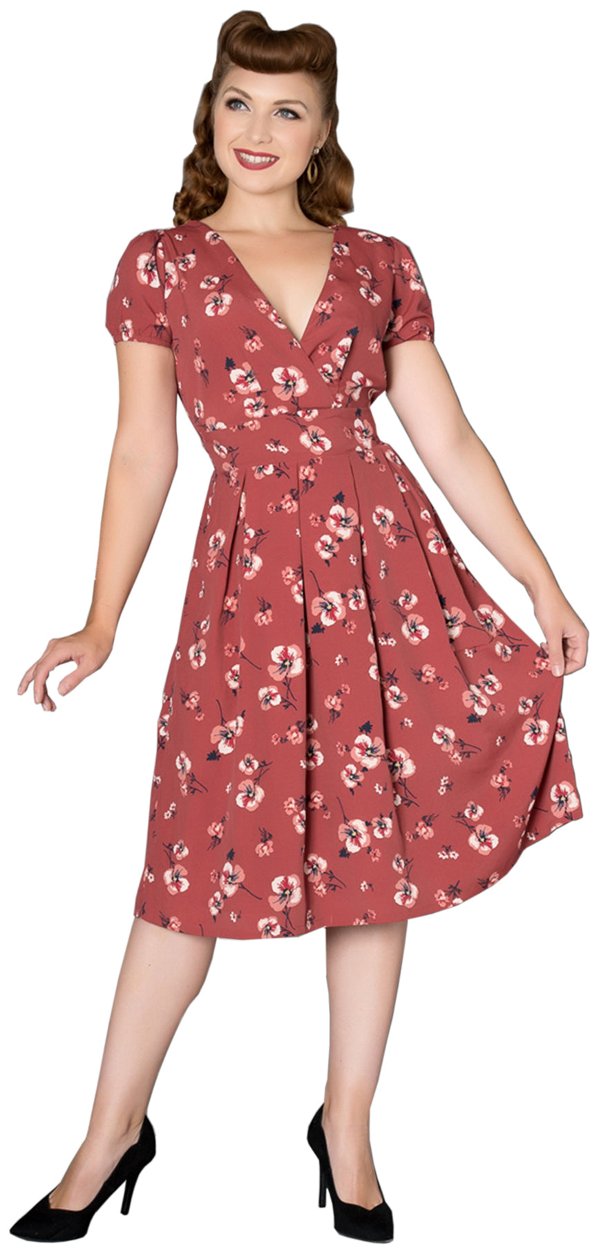 Sheen_KATELYN_Vintage_CHERRY_BLOSSOM_Kurzarm_V-Neck_SWING_DRESS_Kleid_killer_kirsche0rBeMi2aCr6gR