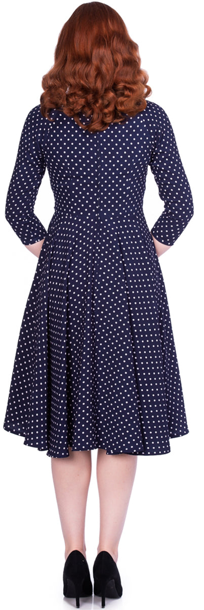 Sheen_KATHERINE_Polka_Dot_PUNKTE_V-Neck_SWING_Dress_Kleid_Navy-3