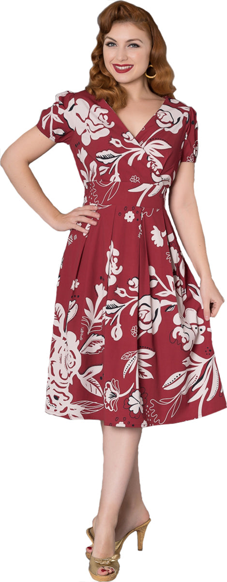 Sheen_KENDRA_Vintage_FLORAL_V-Neck_Kurzarm_SWING_Dress_Kleid-1