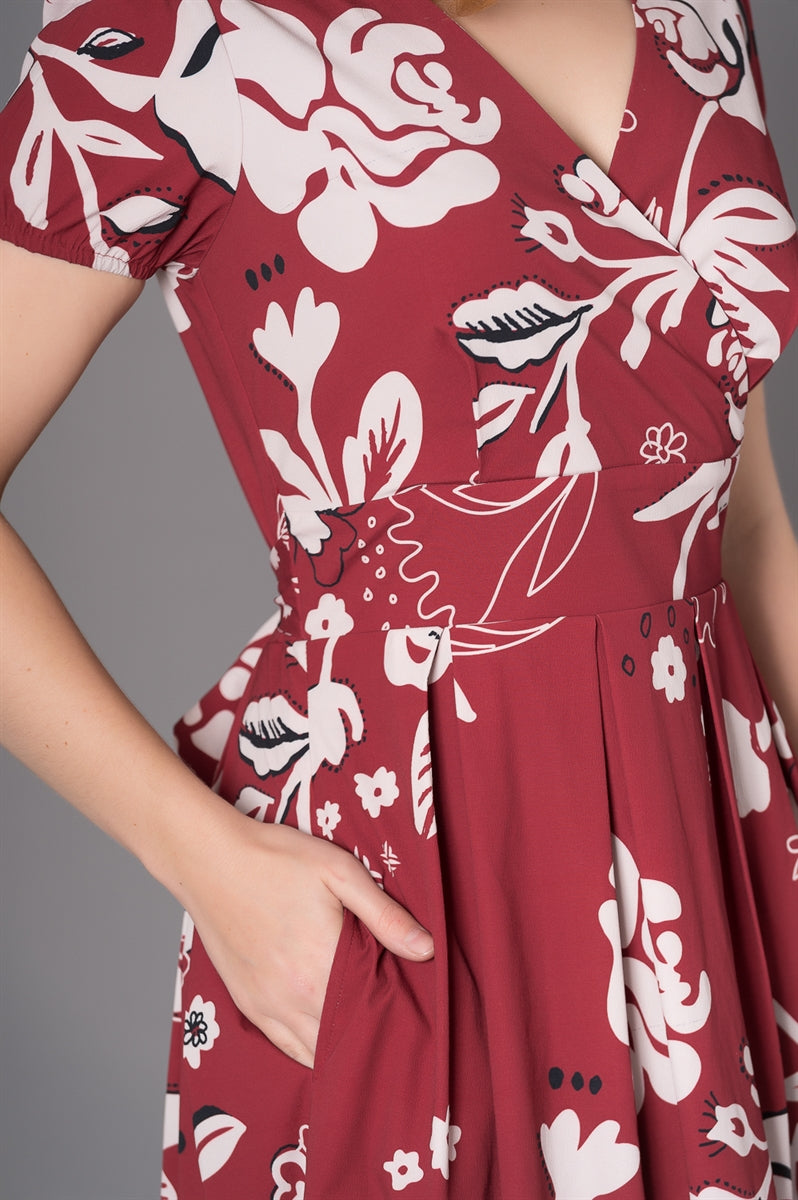 Sheen_KENDRA_Vintage_FLORAL_V-Neck_Kurzarm_SWING_Dress_Kleid-2
