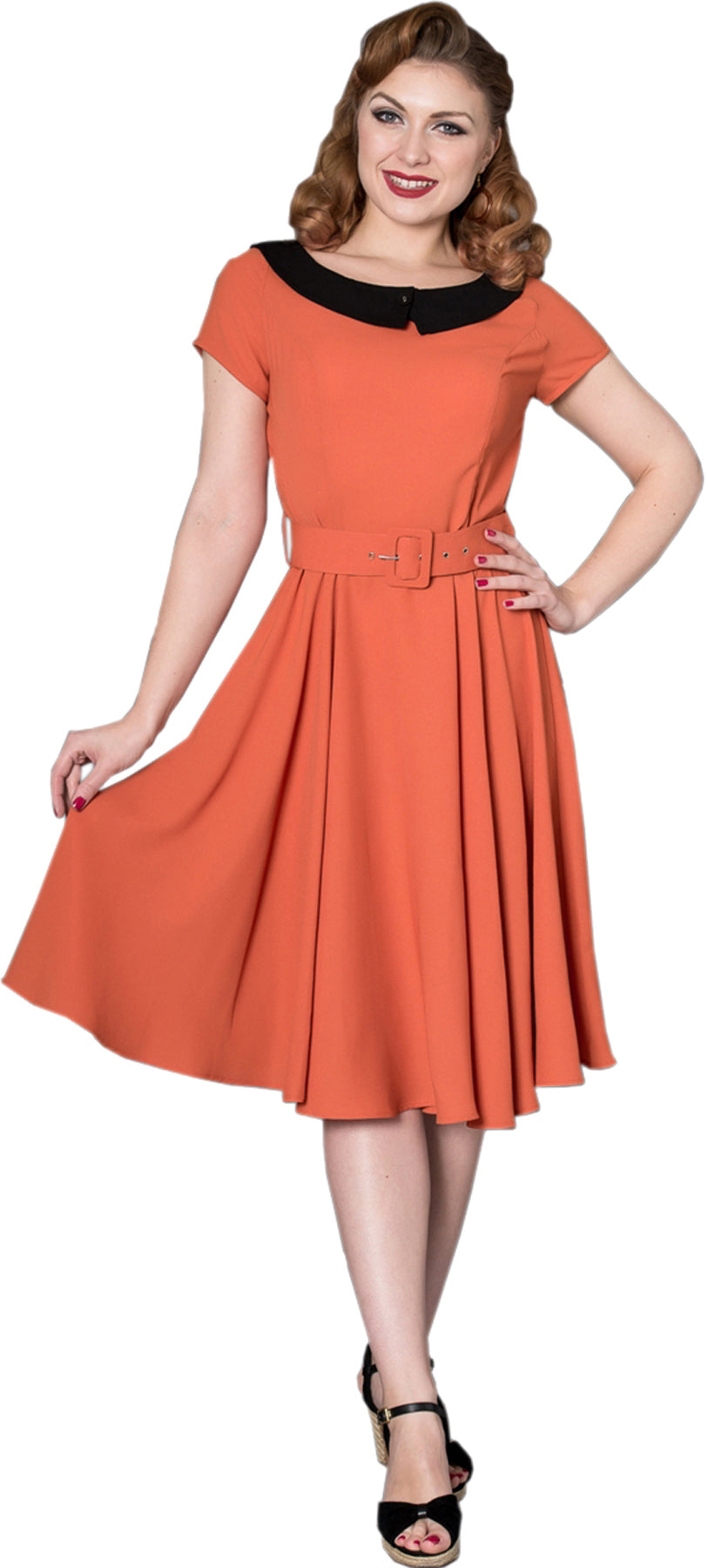 Sheen_LEORA_Vintage_2-Tone_COLLAR_Kurzarm_Retro_SWING_Dress_Kleid_killer_kirschehMHhb50tSp93i