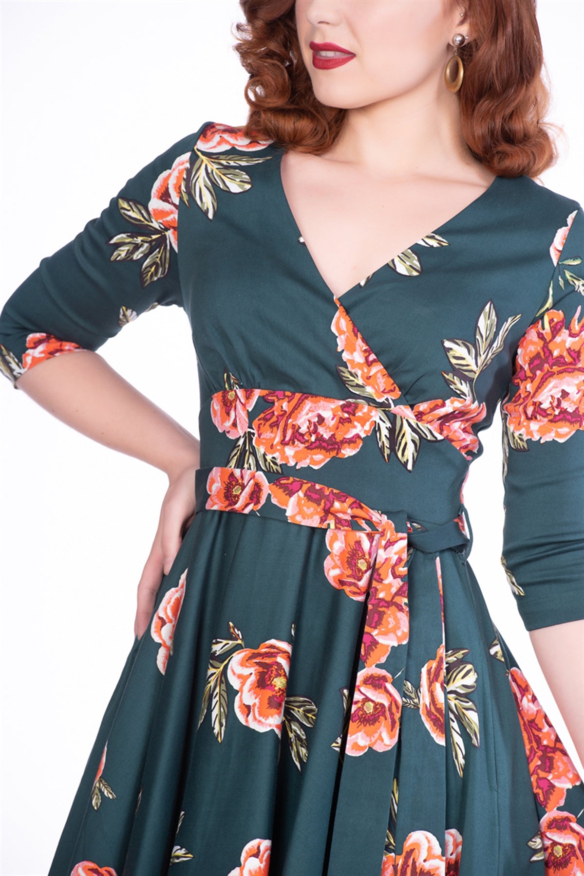 Sheen_MADISON_Vintage_FLORAL_Blumen_V-NECK_3_4_Arm_SWING_DRESS_Kleid_killer_kirsche_2Cz1hEVSKybGr8