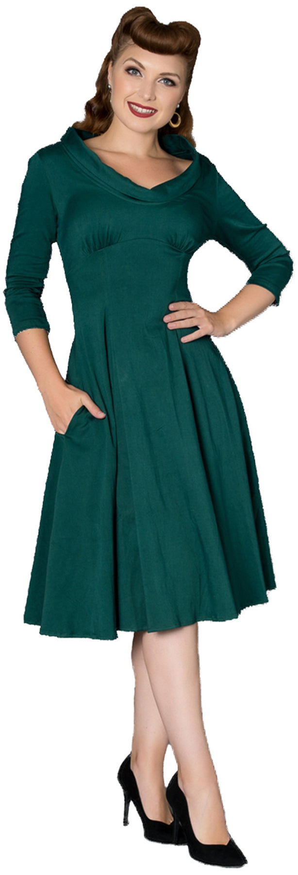 Sheen_MARTHA_Vintage_V-NECK_Nostalgic_dreiviertel_Arm_Retro_Dress_Kleid_killer_kirsche