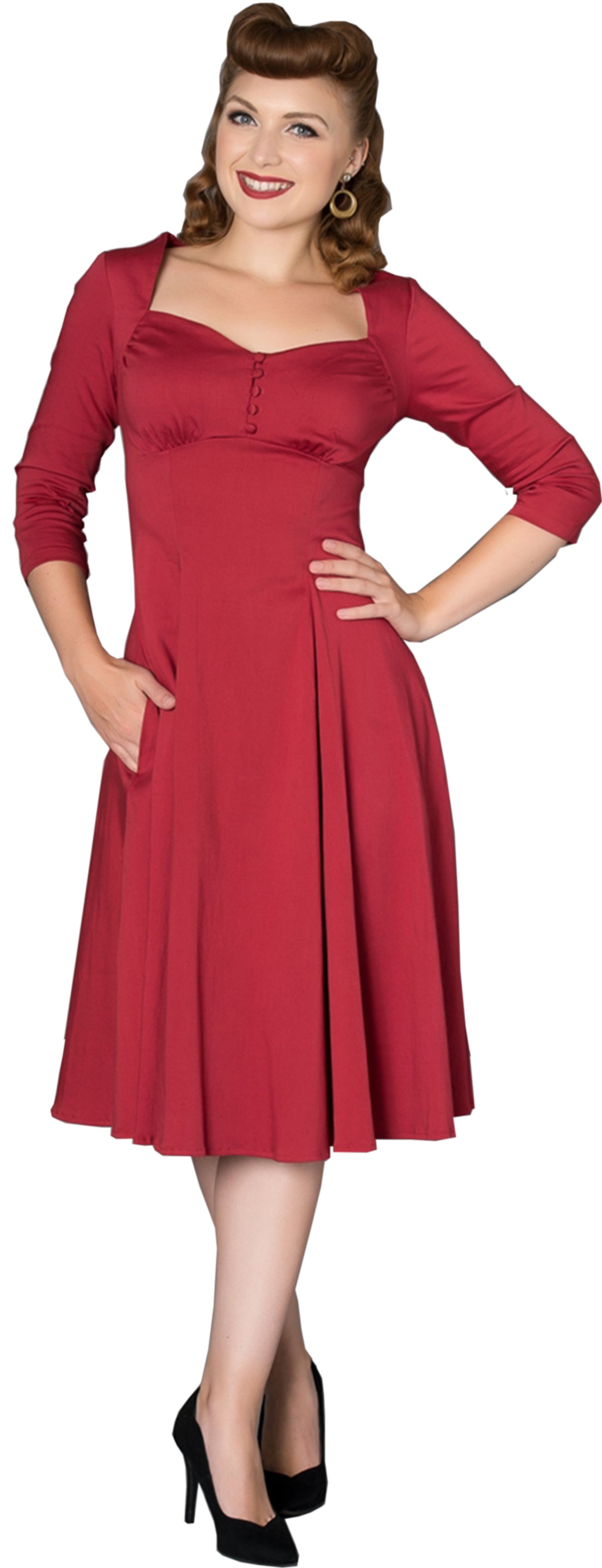 Sheen_NANETTE_Vintage_3_4_ARM_Sweetheart_SWING_Dress_Kleid_Rot-1