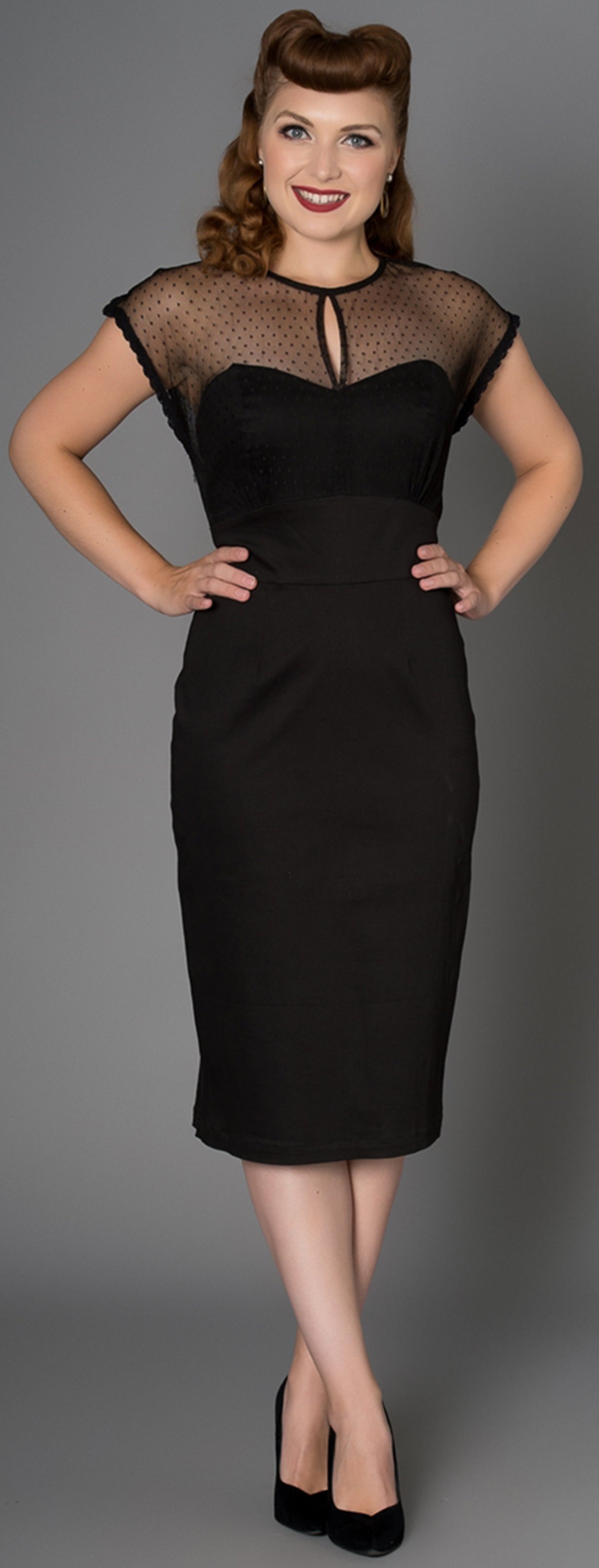 Sheen_OPHRA_Polka_Dot_MESH_Peephole_Kurzarm_PENCIL_Dress_Kleid-1VnEltsH1On0oV