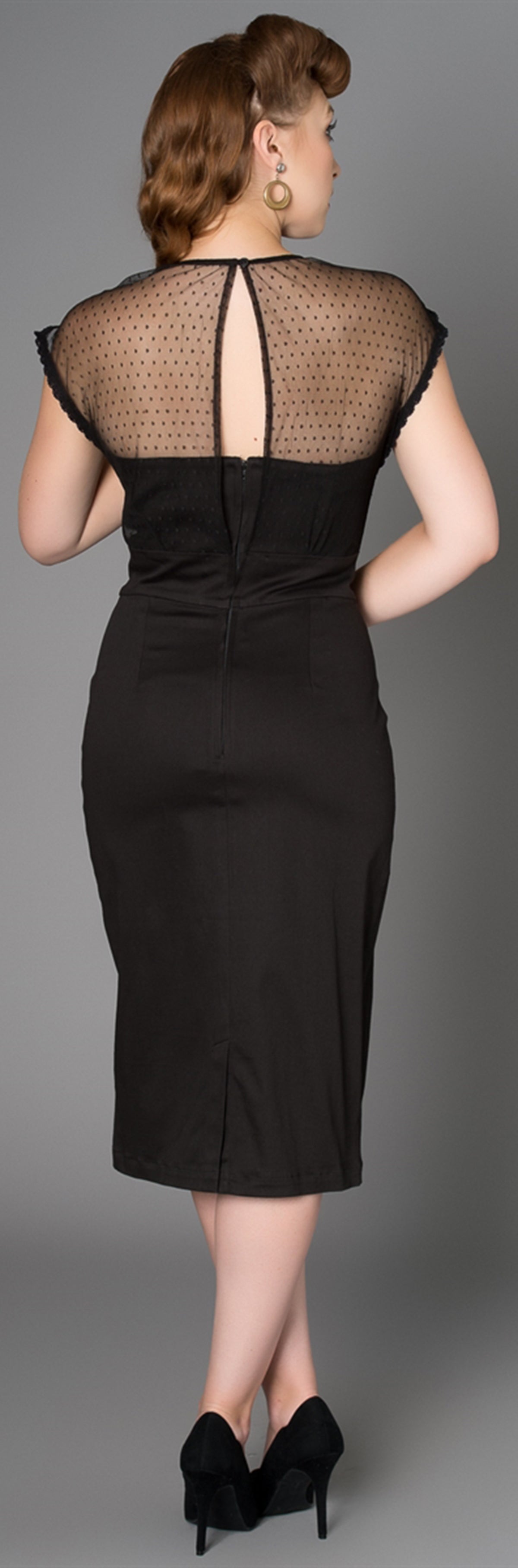 Sheen_OPHRA_Polka_Dot_MESH_Peephole_Kurzarm_PENCIL_Dress_Kleid-3
