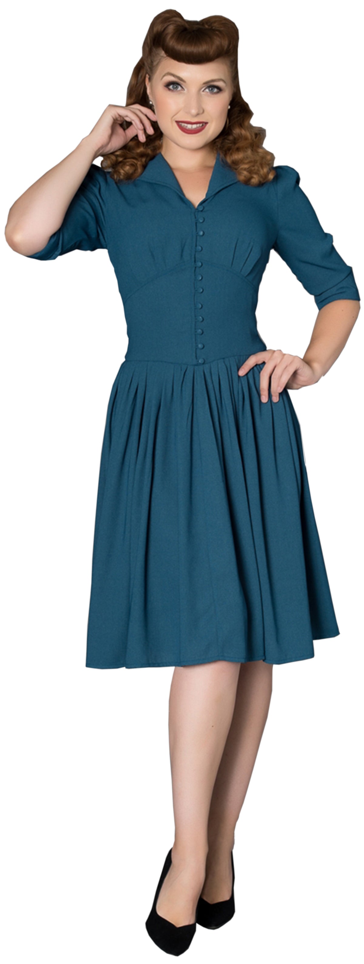 Sheen_PETRA_Vintage_3_4_ARM_V-Neck_Retro_SWING_Dress_Kleid-1