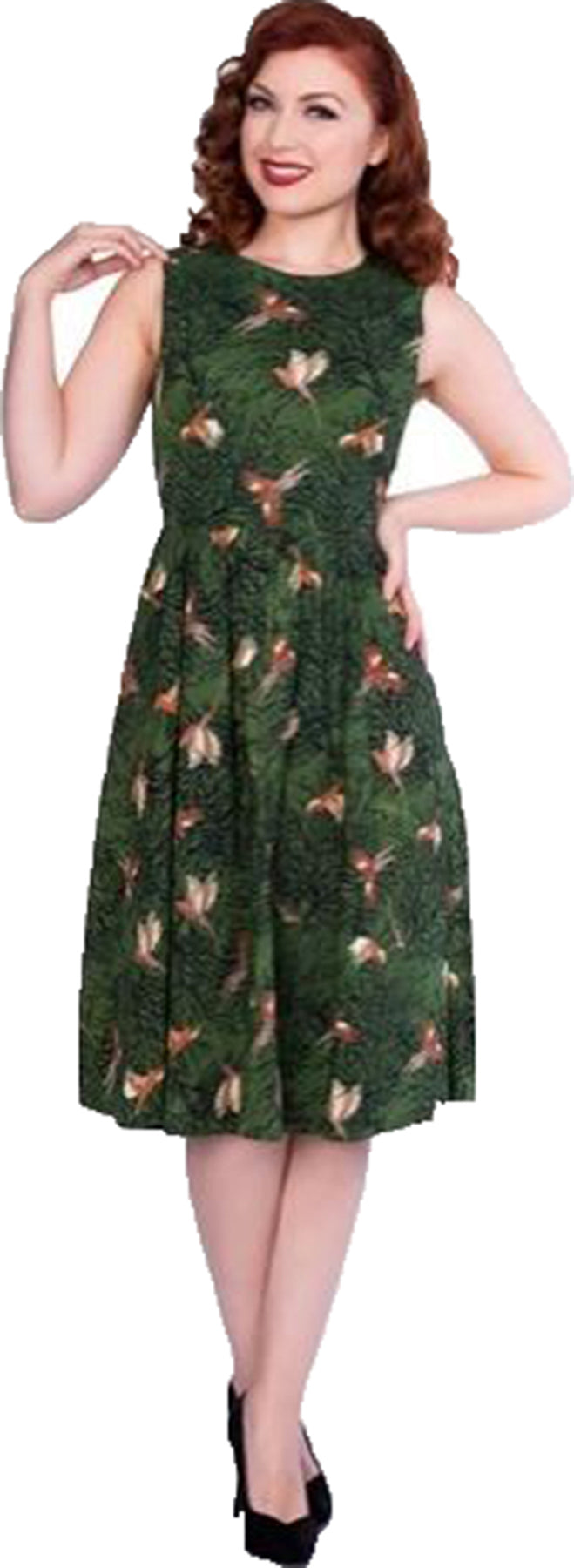 Sheen_PEYTON_Vintage_PHEASANTS_Fasanen_Bird_Rundhals_SWING_Dress_Kleid_killer_kirscheQJrqdgSYBx0gO